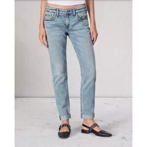 Rag & Bone Dre Slim Blue Boyfriend Jeans Cotton Denim Cuff Hem Skinny Leg Sz 24